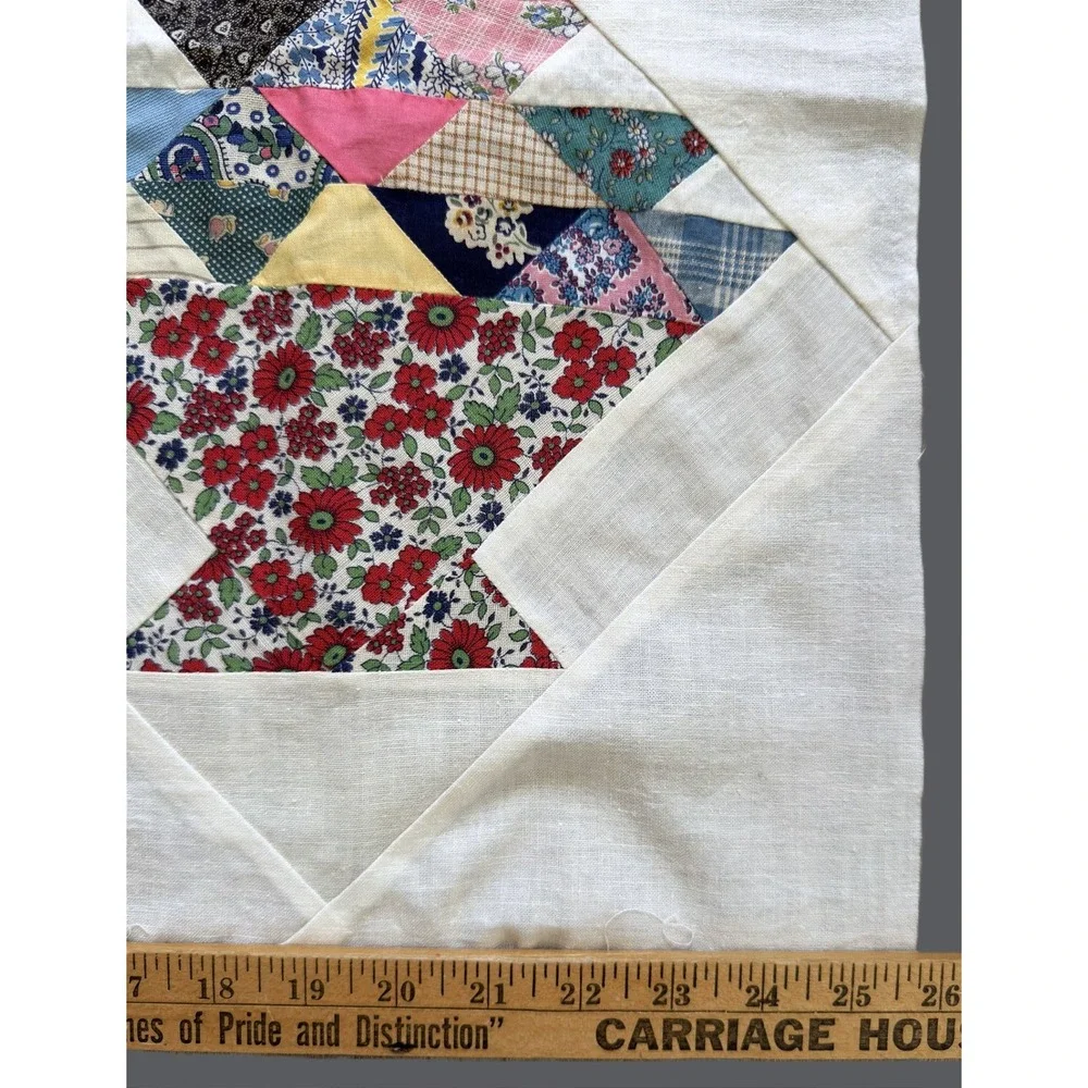 Vtg Antique Lap Wall Flower Basket Quilt Top Exc Cotton Prints, Feedsack 39